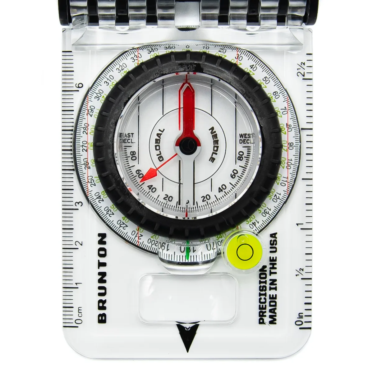 Brunton TruArc 15 vue de dessus, anneau d'azimut et clinomètre