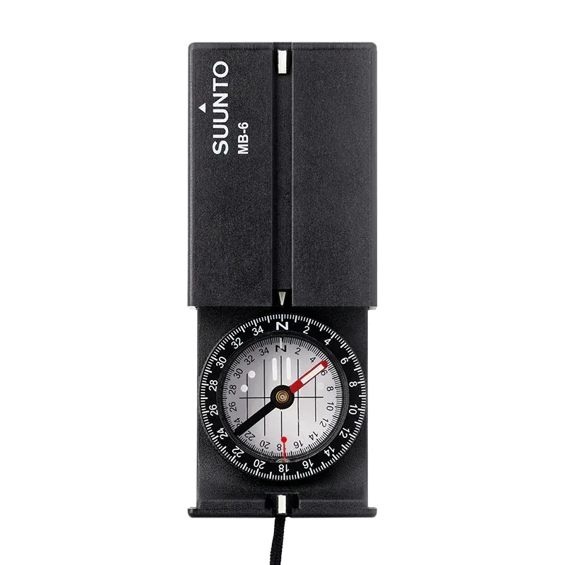 Boussole Suunto MB-6 noire, boîtier fermé et miroir ouvert, vue de dessus