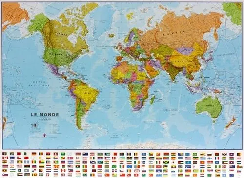 Carte murale Monde politique à bande de drapeaux 69 x 53 cm