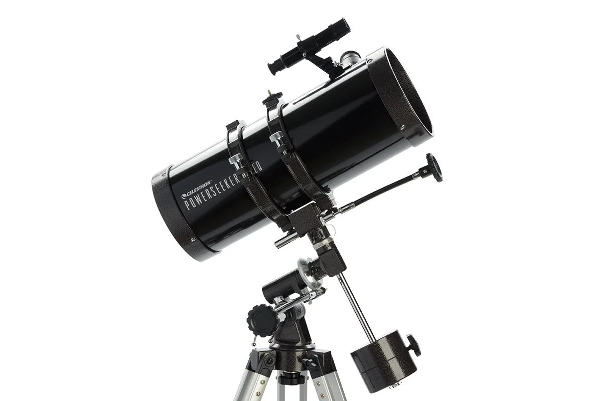 Celestron PowerSeeker 127EQ vu de profil avec sa monture équatoriale
