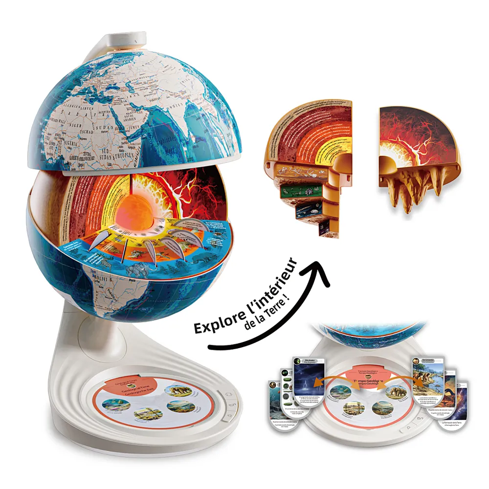 Globe Canal Toys ouvert montrant les couches de l'intérieur de la Terre