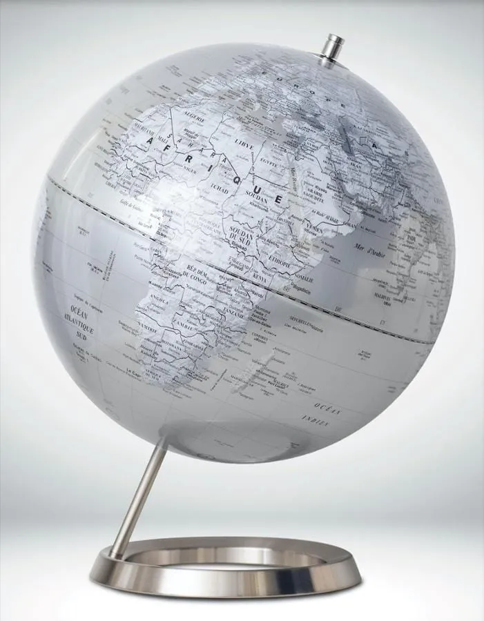 Globe blanc et argent 30 cm sur pied chromé