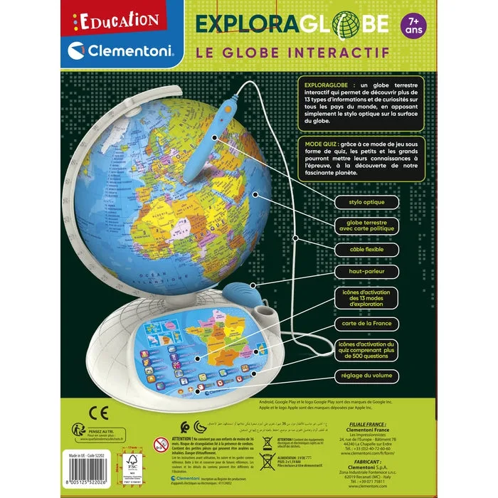 Dos de la boîte de l'Exploraglobe, avec le globe et ses fonctions