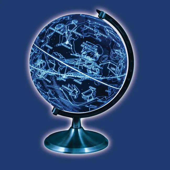 Globe jour et nuit LED en mode nuit avec les constellations éclairées