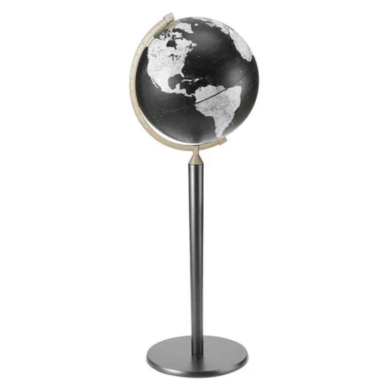 Globe sur pied Zoffoli Vasco da Gama All Black, sphère noire et argent sur une colonne noire