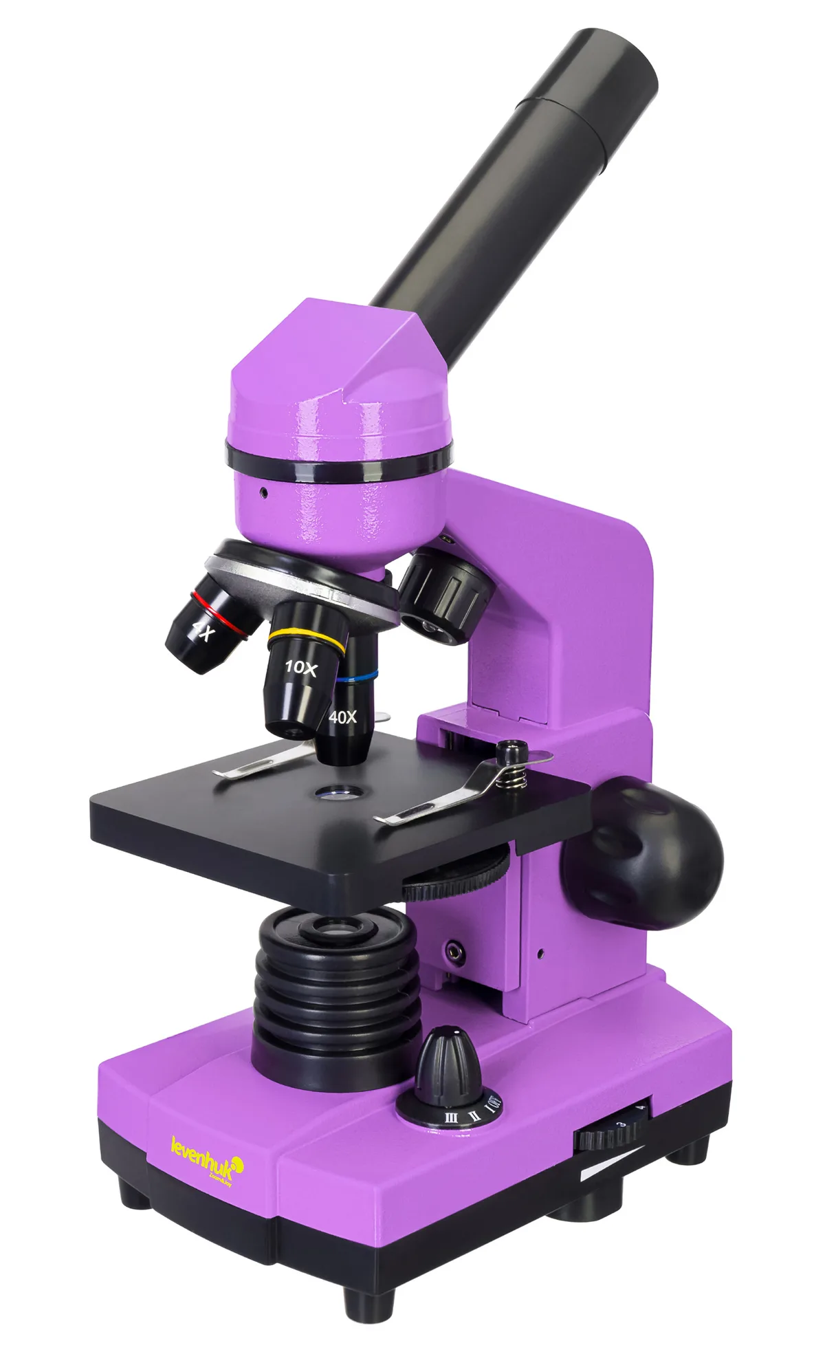 Microscope Levenhuk Rainbow 2L violet, version Amethyst, avec ses trois objectifs
