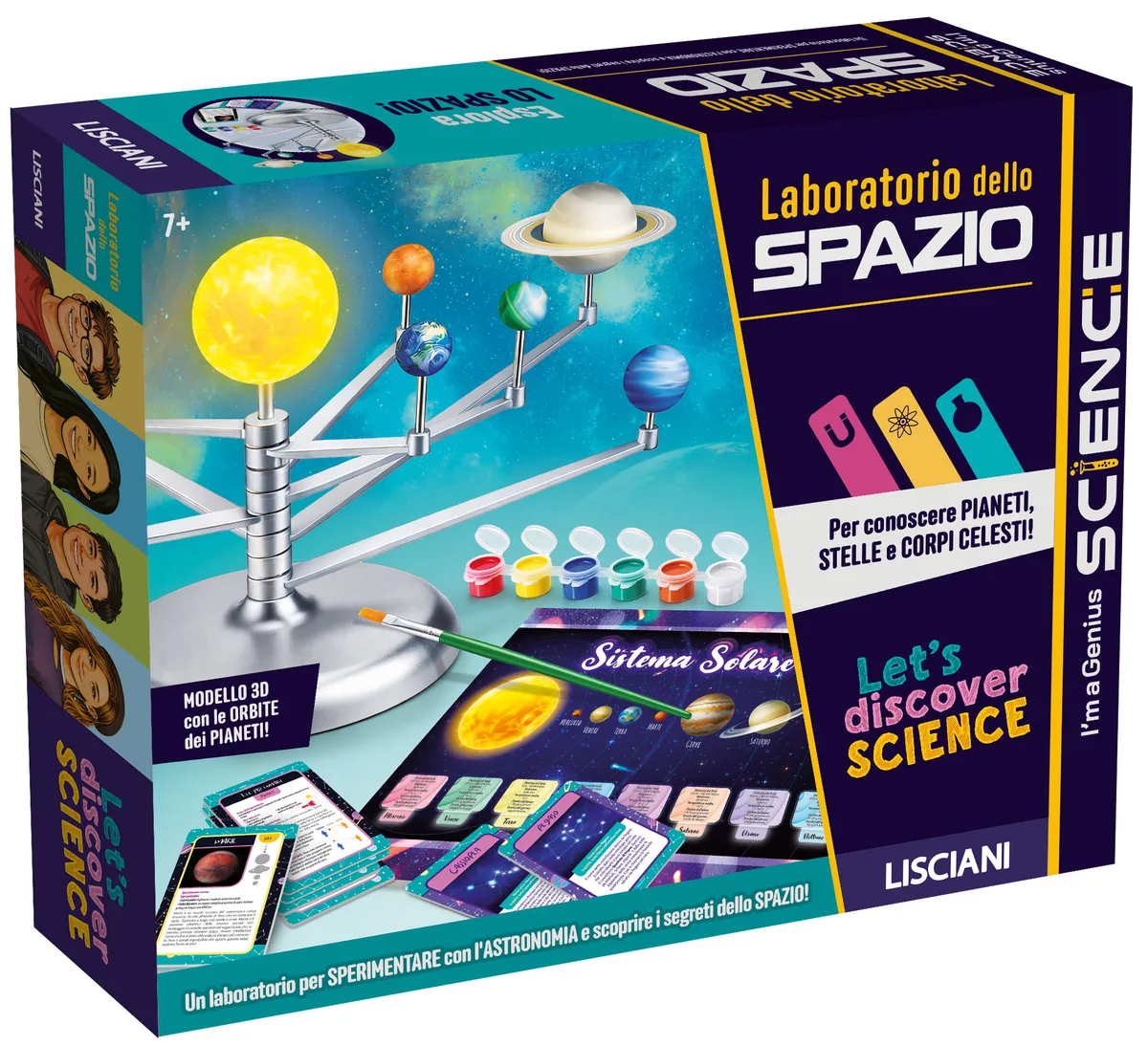 Boîte du kit Lisciani I'm a Genius Laboratorio dello Spazio avec le modèle du système solaire