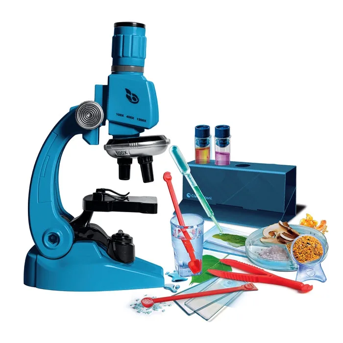 Microscope bleu et accessoires du coffret Clementoni Science et Jeu Lab 52759