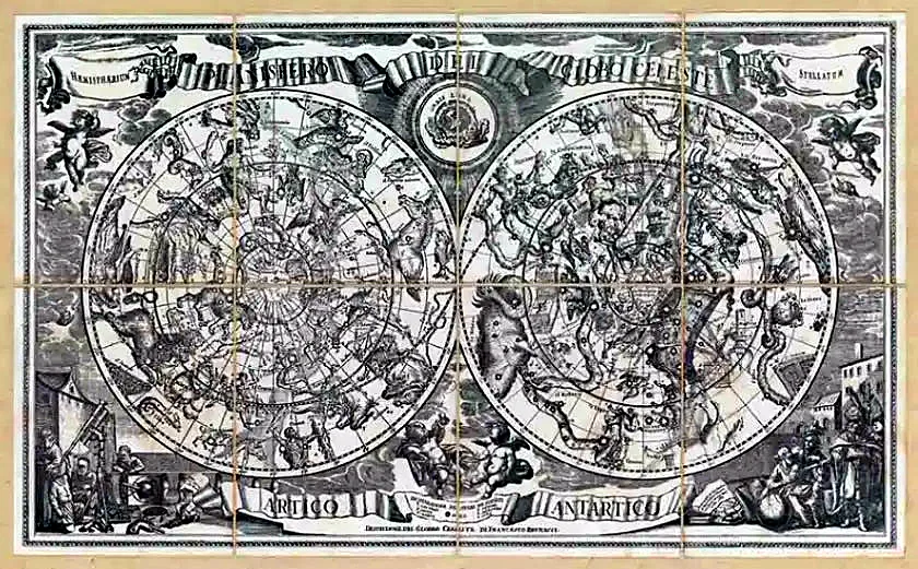 Planisphère du globe céleste de Brunacci (1687)