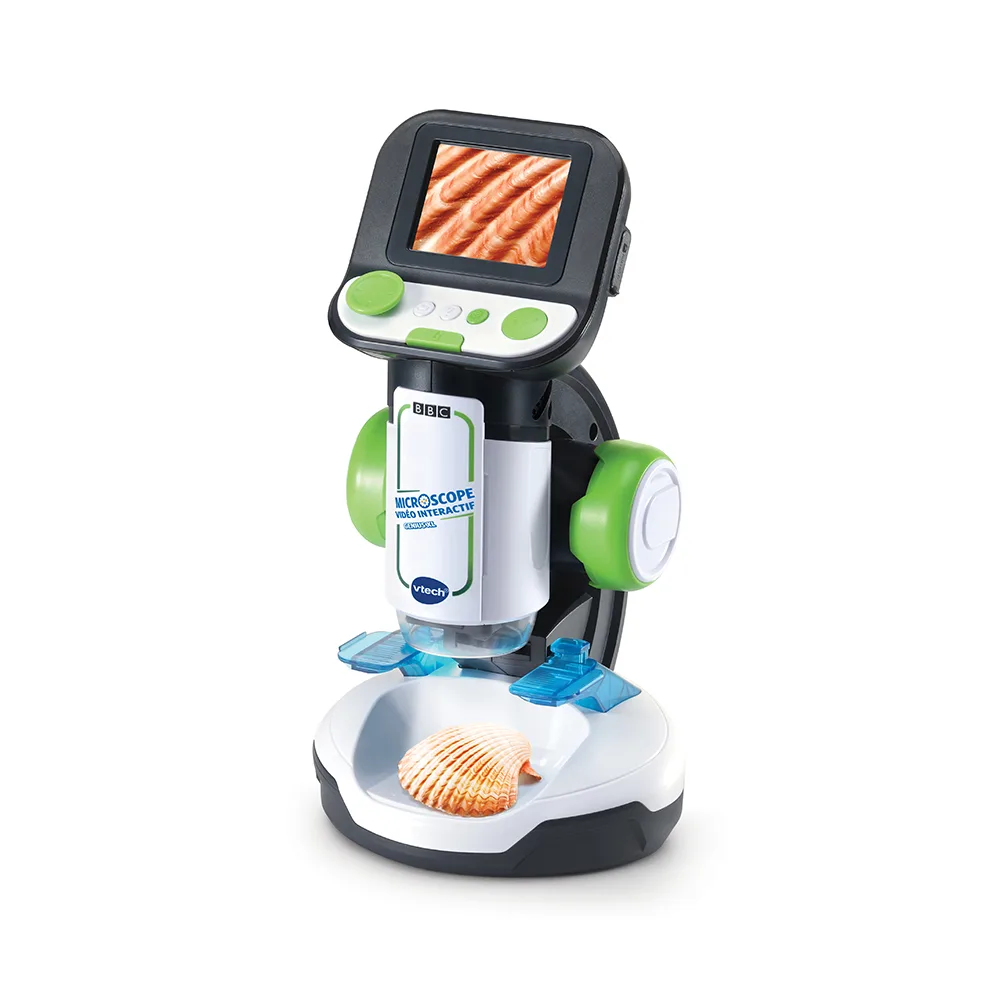 Microscope vidéo interactif VTech Genius XL avec un coquillage sur la platine